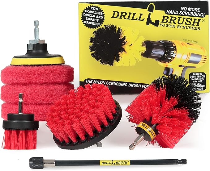 Drillbrush - Rotary Drill Brush Cordless Scrubber - Concrete Deck Cleaner - Brick Cleaner - Marble Brush - Cordless Scrub Brush - Bathroom Cleaner Pads - Marble Shower Cleaner - Bathtub Stain Cleaner