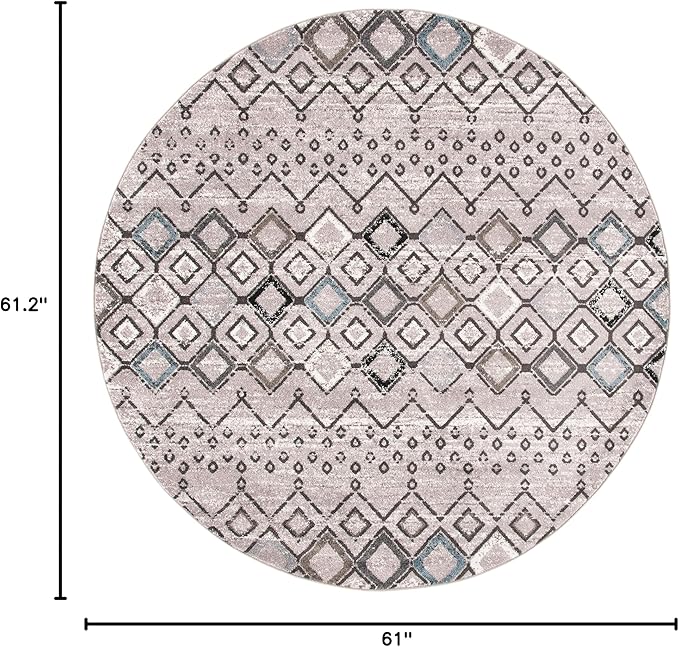 SAFAVIEH Amsterdam Collection 5'1" Round Light Grey / Brown AMS108F Moroccan Boho Non-Shedding Dining Room Entryway Foyer Living Room Bedroom Area Rug