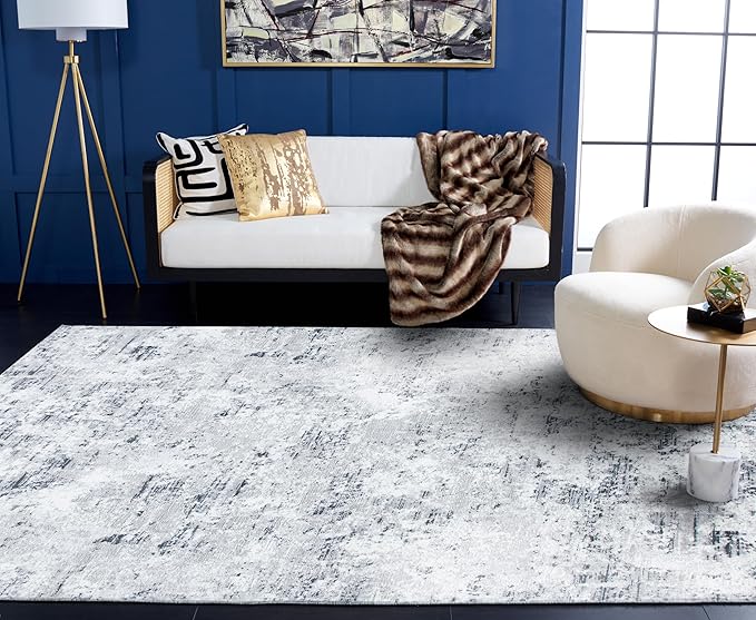 SAFAVIEH Amelia Collection Area Rug - 9' x 12', Grey & Ivory, Modern Abstract Design, Non-Shedding & Easy Care, Ideal for High Traffic Areas in Living Room, Bedroom (ALA705G)