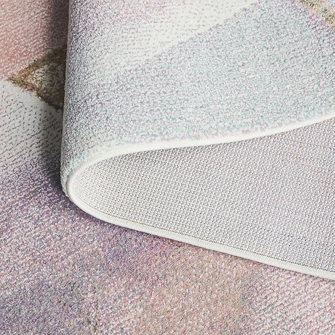 SAFAVIEH Porcello Collection Area Rug - 7' Square, Blue & Pink, Modern Abstract Design, Non-Shedding & Easy Care, Ideal for The Living Room, Dining Room Bedroom (PRL6937J)