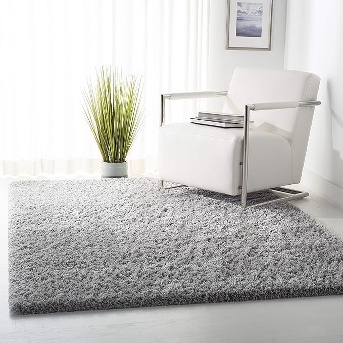 SAFAVIEH Fontana Shag Collection Area Rug - 6'7" x 9', Grey, Solid Design, Non-Shedding & Easy Care, 2-inch Thick Ideal for High Traffic Areas in Living Room, Bedroom (FNT800F)