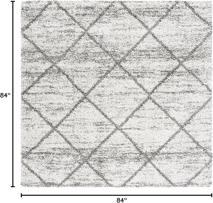SAFAVIEH Hudson Shag Collection Area Rug - 7' Square, Grey & Beige, Modern Trellis Design, Non-Shedding & Easy Care, 2-inch Thick Ideal for High Traffic Areas in Living Room, Bedroom (SGH281J)