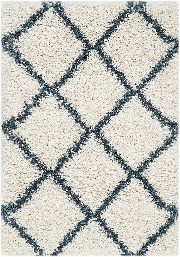 SAFAVIEH Hudson Shag Collection Accent Rug - 2' x 3', Ivory & Slate Blue, Trellis Design, Non-Shedding & Easy Care, 2-inch Thick Ideal for High Traffic Areas in Foyer, Living Room, Bedroom (SGH281T)
