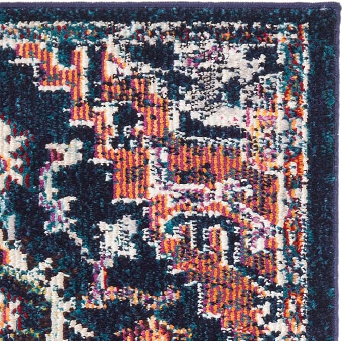 SAFAVIEH Crystal Collection Accent Rug - 2'2" x 5', Navy & Fuchsia, Distressed Design, Non-Shedding & Easy Care, Ideal for High Traffic Areas in Entryway, Living Room, Bedroom (CRS501H)