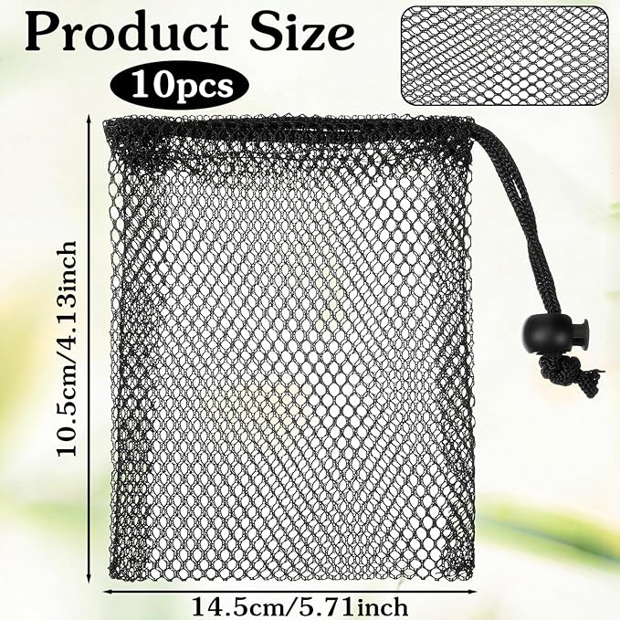 10pcs Small Mesh Bags Drawstring, Black Mesh Bags Drawstring, 4" X 5.7"Mini Nylon Net Bag with Cord Lock for Travel Laundry Stuff Organizing Storage Bag