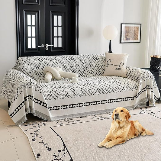 HAOMAIJIA Non Slip Couch Cover Sofa Covers for 3 Cushion Couch Washable sectional Couch Covers for Dogs pet Furniture Protector Couch Cover Blanket for Living Room (MR-Black, 91"x134")