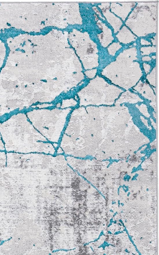 SAFAVIEH Amelia Collection Accent Rug - 3' x 5', Grey & Aqua, Modern Abstract Design, Non-Shedding & Easy Care, Ideal for High Traffic Areas in Entryway, Living Room, Bedroom (ALA293H)