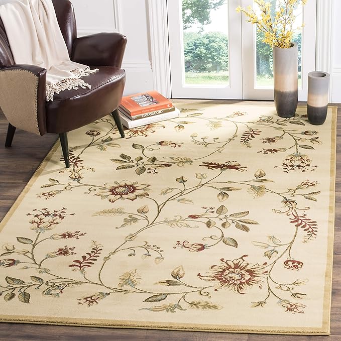 SAFAVIEH Lyndhurst Collection Area Rug - 6'7" x 9'6", Ivory & Multi, Traditional Floral Design, Non-Shedding & Easy Care, Ideal for High Traffic Areas in Living Room, Bedroom (LNH552-1291)