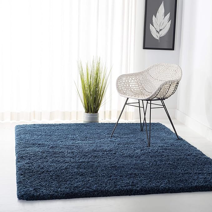 SAFAVIEH Fontana Shag Collection Area Rug - 5'3" x 7'6", Blue, Solid Design, Non-Shedding & Easy Care, 2-inch Thick Ideal for High Traffic Areas in Living Room, Bedroom (FNT800M)