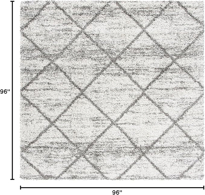 SAFAVIEH Hudson Shag Collection Area Rug - 8' Square, Grey & Beige, Modern Trellis Design, Non-Shedding & Easy Care, 2-inch Thick Ideal for High Traffic Areas in Living Room, Bedroom (SGH281J)