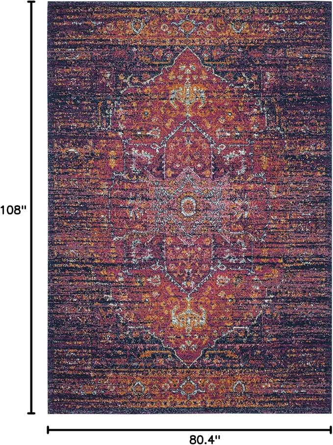 SAFAVIEH Evoke Collection Area Rug - 6'7" x 9', Blue & Fuchsia, Oriental Medallion Distressed Design, Non-Shedding & Easy Care, Ideal for High Traffic Areas in Living Room, Bedroom (EVK275F)