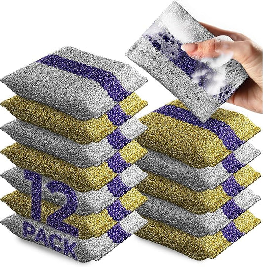 HELOMOR 12 Pack Dish Wash Sponges for Kitchen, Heavy Duty Non Scratch Dish Sponge, Wire Scrub Sponges for Cleaning Cookware, Glass, Countertops, Pans, Pots with Special Scrubbing Strip