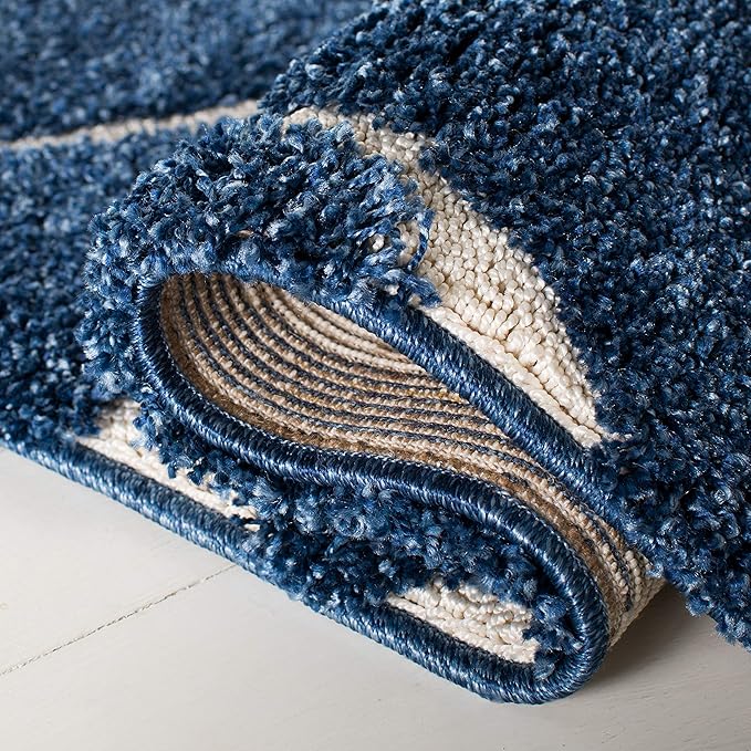 SAFAVIEH Florida Shag Collection Runner Rug - 2'3" x 17', Dark Blue & Cream, Scroll Design, Non-Shedding & Easy to Clean, High-Low Plush Pile, Ideal for Bedroom, Foyer, Hallway (SG455-6511)