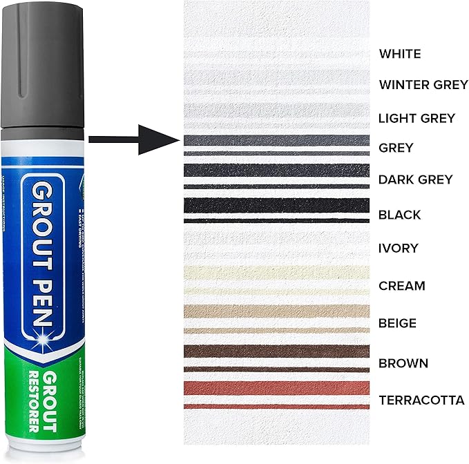 Grout Pen Tile Paint Marker: Waterproof Grout Colorant and Sealer Pen to Renew, Repair, and Refresh Tile Grout - Bundle - 15mm Wide Tip Grey and 5mm Narrow Tip White