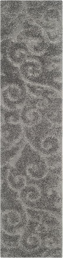 SAFAVIEH Florida Shag Collection Runner Rug - 2'3" x 9', Grey, Scroll Design, Non-Shedding & Easy to Clean, High-Low Plush Pile, Ideal for Bedroom, Foyer, Hallway (SG455-8013)