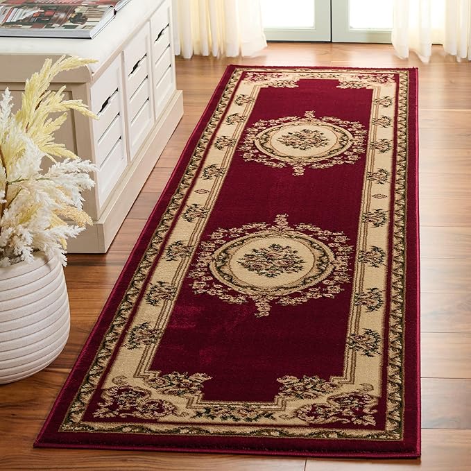 SAFAVIEH Lyndhurst Collection Runner Rug - 2'3" x 12', Red & Ivory, Traditional European Medallion Design, Non-Shedding & Easy Care, Ideal for High Traffic Areas in Living Room, Bedroom (LNH218C)