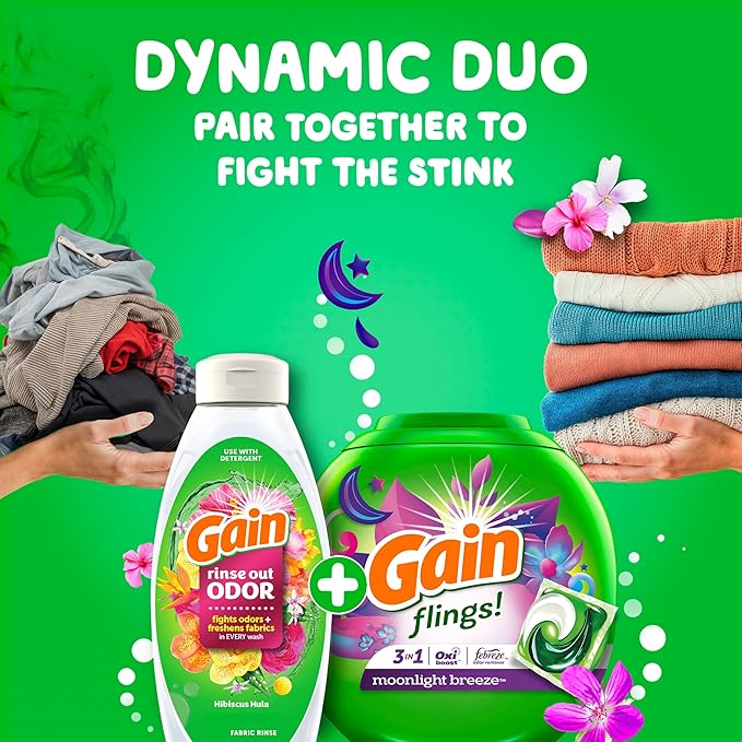 Gain Flings Laundry Detergent Pacs, 42 Count, Moonlight Breeze Scent, 3 in 1 HE Detergent Pacs with Oxi Boost and Febreeze