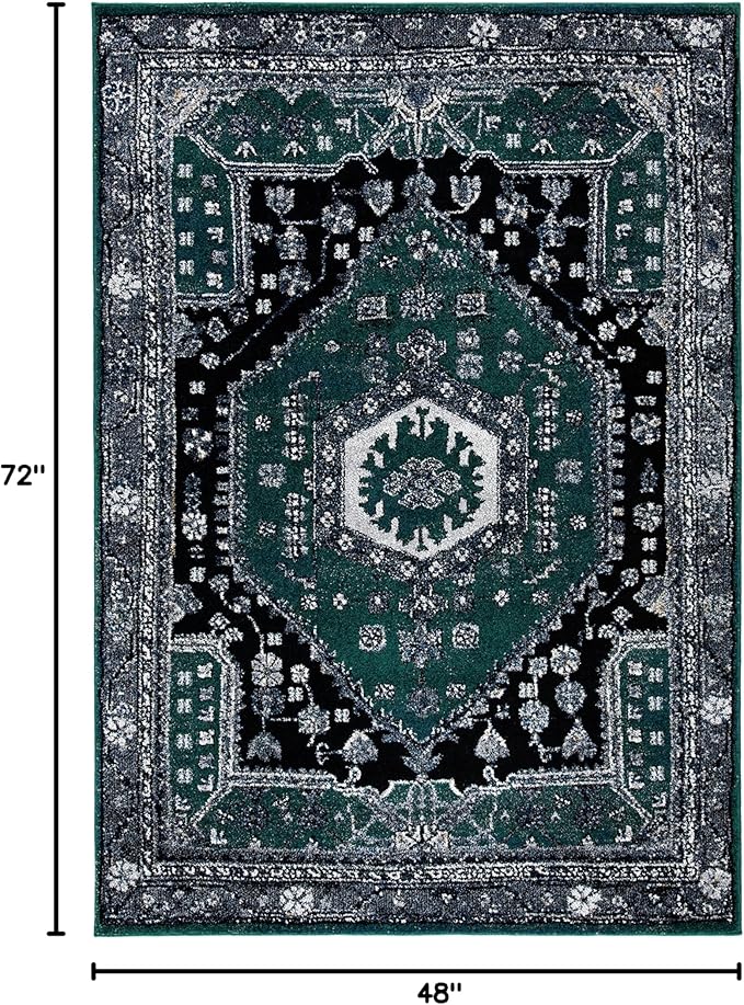 SAFAVIEH Vintage Hamadan Collection Accent Rug - 4' x 6', Green & Black, Traditional Oriental Design, Non-Shedding & Easy Care, Ideal for High Traffic Areas in Entryway, Living Room, Bedroom (VTH204Y)