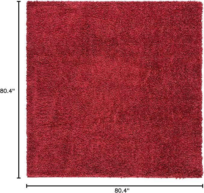 SAFAVIEH August Shag Collection Area Rug - 6'7" Square, Red, Solid Design, Non-Shedding & Easy Care, 1.5-inch Thick Ideal for High Traffic Areas in Living Room, Bedroom (AUG200Q)