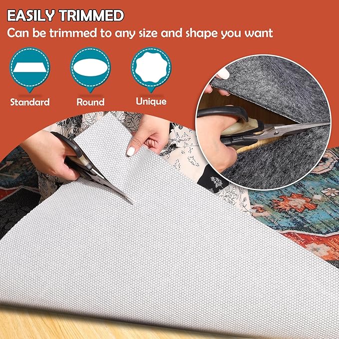 Waterproof Rug Pad, 5x8 Ft Under Area Rug Carpet Pad, Non Slip Rug Pads for All Floors and Hardwood Floors Finishes, Keep Carpets in Place Soft and Prevent Rug from Wrinkling or Buckling