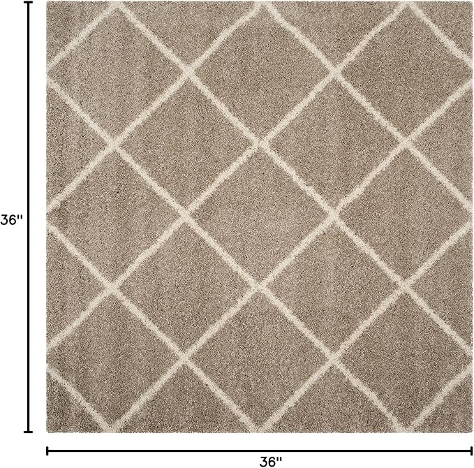 SAFAVIEH Hudson Shag Collection Area Rug - 3' Square, Beige & Ivory, Modern Trellis Design, Non-Shedding & Easy Care, 2-inch Thick Ideal for High Traffic Areas in Living Room, Bedroom (SGH281S)