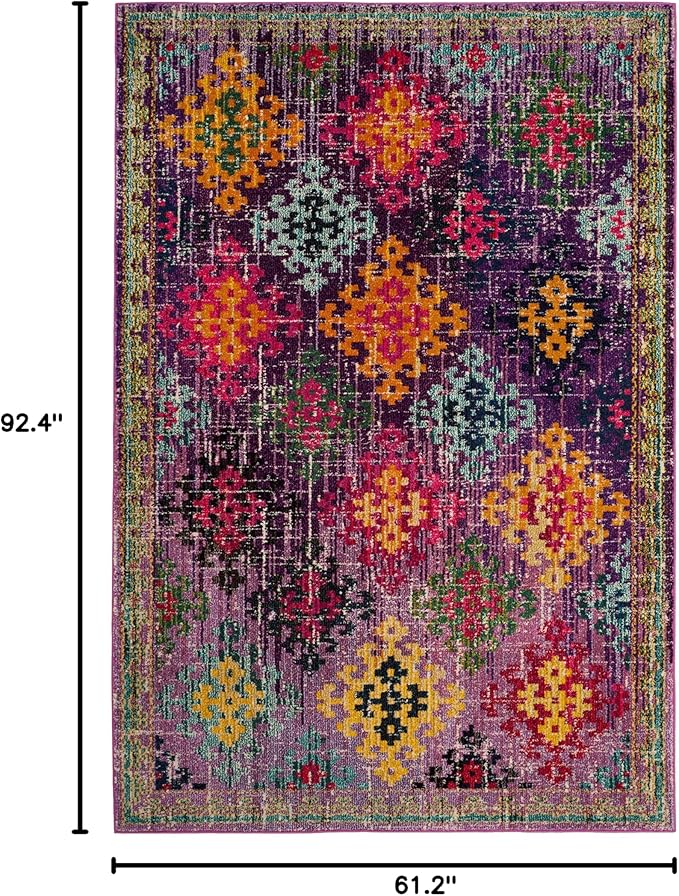 SAFAVIEH Monaco Collection Area Rug - 5'1" x 7'7", Purple & Multi, Boho Diamond Trellis Design, Non-Shedding & Easy Care, Ideal for High Traffic Areas in Living Room, Bedroom (MNC244P)