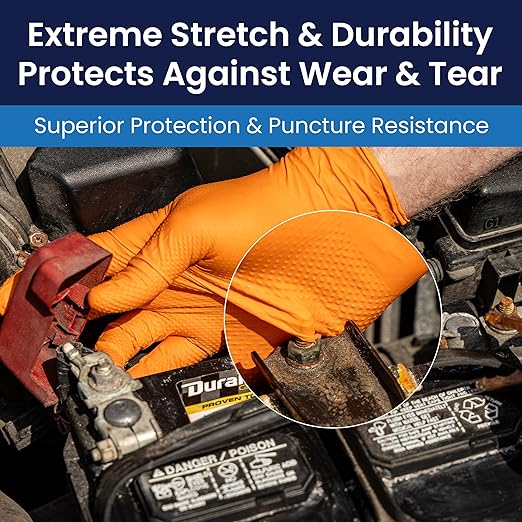 Adenna ProWorks CATCH Disposable Nitrile Gloves – 9 Mil, Heavy Duty Work Rubber Glove with Raised Pyramid Grip, Non–Latex & Powder Free, Case of 900, 2X–Large, Orange
