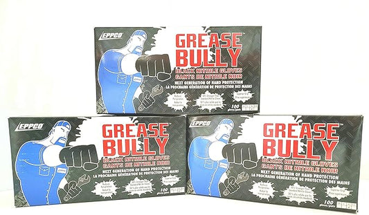 Grease Bully Nitrile Gloves - 6MIL - Powder & Latex Free - 300 Count - 3 Boxes (Black, Extra Large)