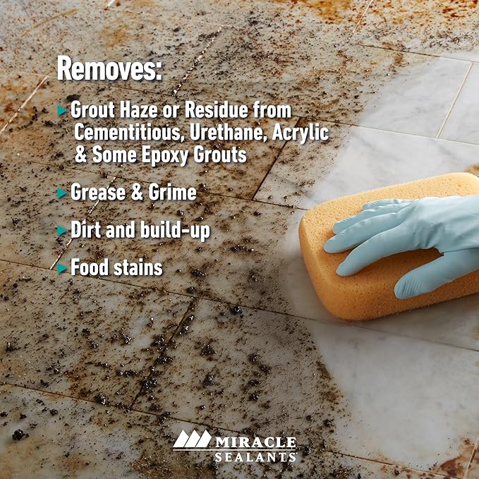 Miracle Sealants Miracle Heavy Duty Non-Acidic Cleaner, Tile & Stone Cleaner & Grout Haze Remover, Quart