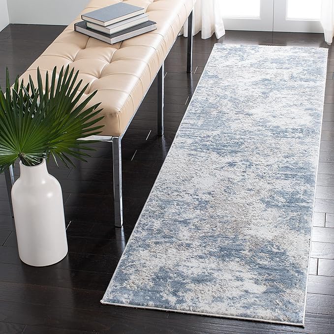 SAFAVIEH Amelia Collection Area Rug - 11' Square, Grey & Blue, Modern Abstract Design, Non-Shedding & Easy Care, Ideal for High Traffic Areas in Living Room, Bedroom (ALA705F)