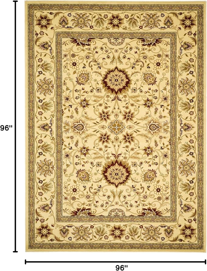 SAFAVIEH Lyndhurst Collection Area Rug - 8' Square, Ivory & Ivory, Traditional Oriental Design, Non-Shedding & Easy Care, Ideal for High Traffic Areas in Living Room, Bedroom (LNH212L)