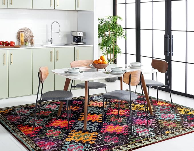 SAFAVIEH Monaco Collection Area Rug - 8' x 11', Multi, Boho Diamond Trellis Design, Non-Shedding & Easy Care, Ideal for High Traffic Areas in Living Room, Bedroom (MNC244F)