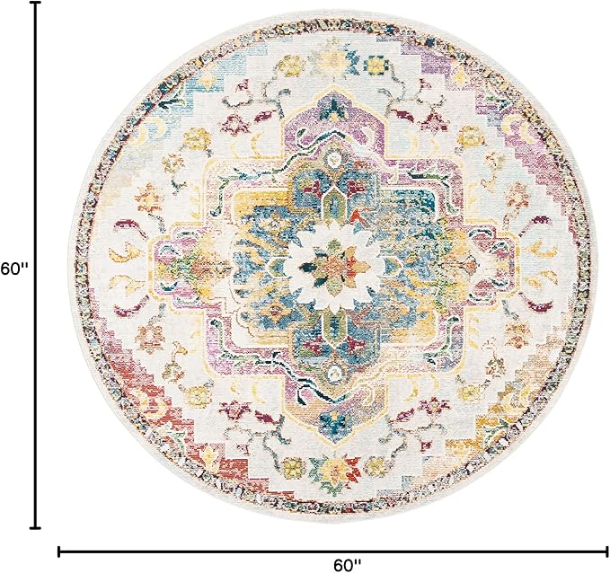 SAFAVIEH Crystal Collection 5' Round Light Blue/Grey CRS501M Boho Chic Oriental Medallion Distressed Non-Shedding Dining Room Entryway Foyer Living Room Bedroom Area Rug