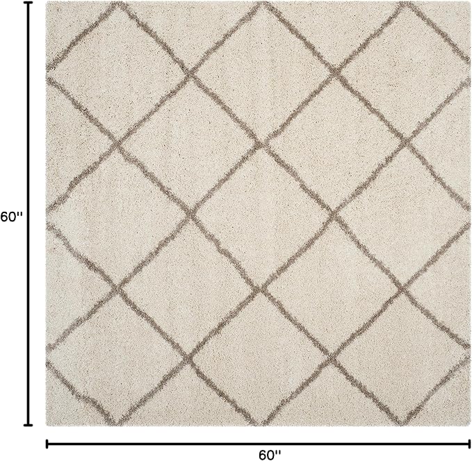 SAFAVIEH Hudson Shag Collection Area Rug - 5' Square, Ivory & Beige, Modern Trellis Design, Non-Shedding & Easy Care, 2-inch Thick Ideal for High Traffic Areas in Living Room, Bedroom (SGH281D)