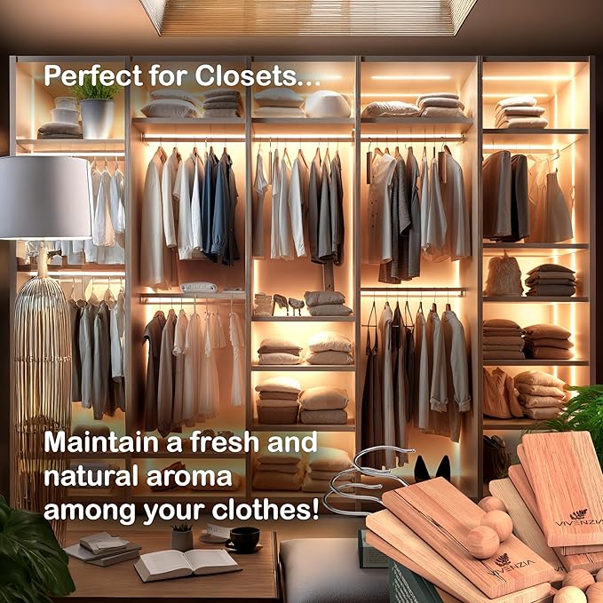 Cedar Blocks for Closet -25 pcs (15 Hang-ups & 10 Balls)- Aromatic Cedar for Closets, Natural Closet Smell Eliminator, Natural Closet Deodorizer, Drawer Fresheners for Dresser.