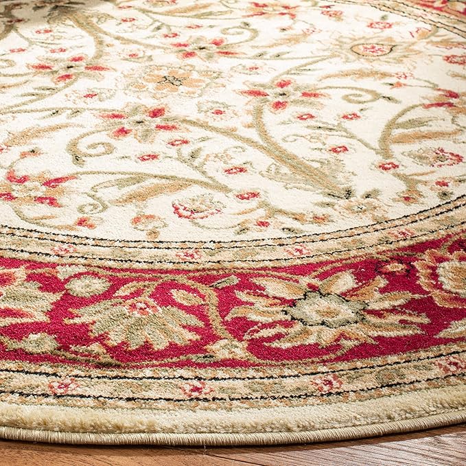 SAFAVIEH Lyndhurst Collection Area Rug - 3'3" Round, Ivory & Red, Traditional Oriental Design, Non-Shedding & Easy Care, Ideal for High Traffic Areas in Living Room, Bedroom (LNH212K)