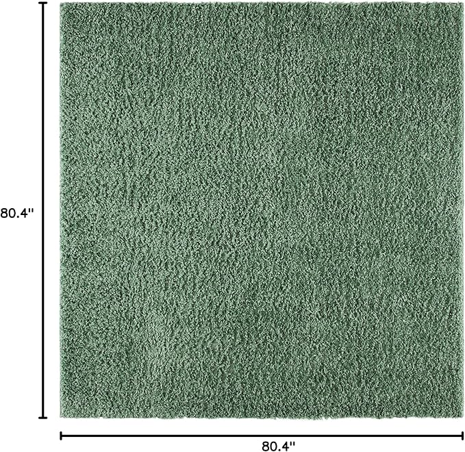 SAFAVIEH August Shag Collection Area Rug - 6'7" Square, Green, Solid Design, Non-Shedding & Easy Care, 1.5-inch Thick Ideal for High Traffic Areas in Living Room, Bedroom (AUG200Y)