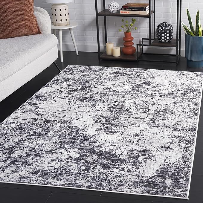 SAFAVIEH Amelia Collection Accent Rug - 4' x 6', Charcoal & Ivory, Modern Abstract Design, Non-Shedding & Easy Care, Ideal for High Traffic Areas in Living Room, Bedroom, Dining (ALA705H-4)