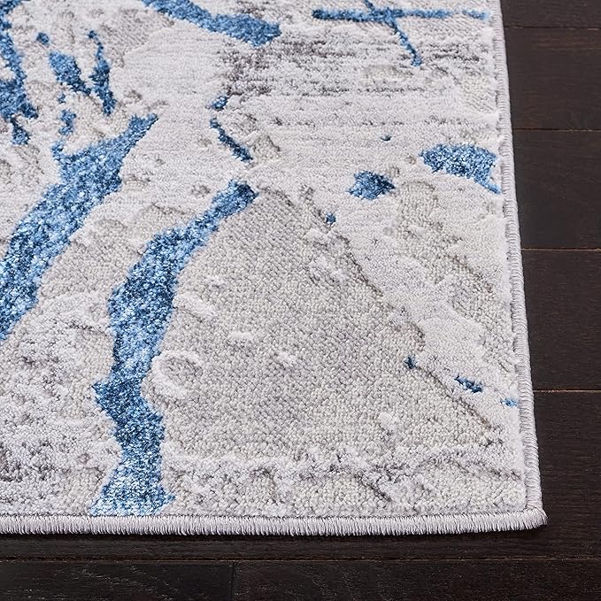 SAFAVIEH Amelia Collection Runner Rug - 2' x 16', Grey & Blue, Modern Abstract Design, Non-Shedding & Easy Care, Ideal for High Traffic Areas in Living Room, Bedroom (ALA293F)