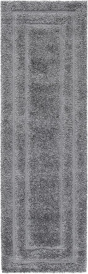 SAFAVIEH Florida Shag Collection Runner Rug - 2'3" x 7', Grey & Grey, Border Design, Non-Shedding & Easy Care, 1.2-inch Thick Ideal for High Traffic Areas in Living Room, Bedroom (SG454-8080)