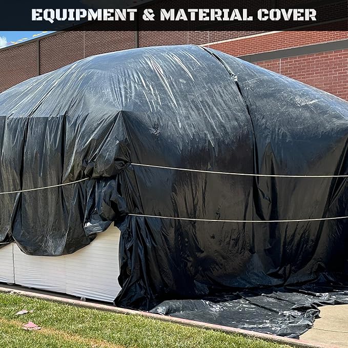 Plastic Sheeting 4 MIL Black (10x100) Roll for Tarp, Garden, Painters Drop Cloth, Plastic Mulch, Weed Barrier, Underlayment, Concrete Curing, Moisture, Vapor, Construction Film, Lumber, Ground Cover