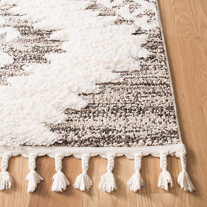 SAFAVIEH Moroccan Tassel Shag Collection Accent Rug - 2'3" x 4', Ivory & Brown, Boho, Non-Shedding & Easy Care, 2-inch Thick Ideal for High Traffic Areas in Entryway, Living Room, Bedroom (MTS652A)