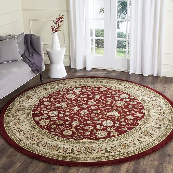 SAFAVIEH Lyndhurst Collection Area Rug - 8' Round, Red & Ivory, Traditional Oriental Design, Non-Shedding & Easy Care, Ideal for High Traffic Areas in Living Room, Bedroom (LNH312A)