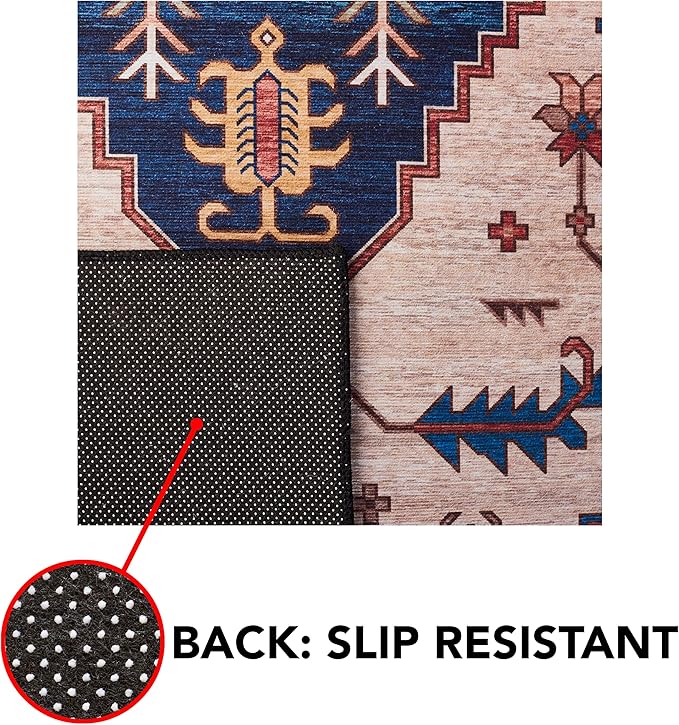 SAFAVIEH Washable Rug Tucson Collection - 2'6' x 8' Runner, Rust & Blue, Slip Resistant & Easy to Clean, Ideal for Hallway, Foyer, Entryway, Bedroom (TSN153P)
