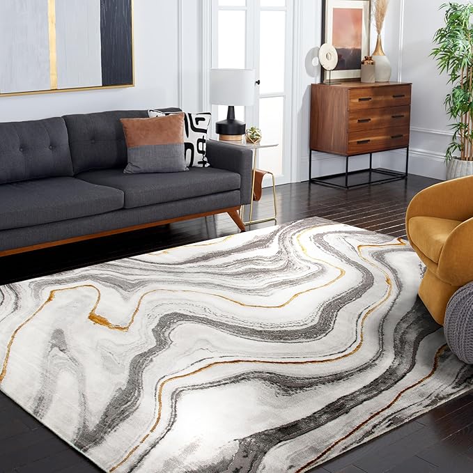 SAFAVIEH Craft Collection Area Rug - 9' x 12', Grey & Gold, Modern Abstract Design, Non-Shedding & Easy Care, Ideal for High Traffic Areas in Living Room, Bedroom (CFT819F)