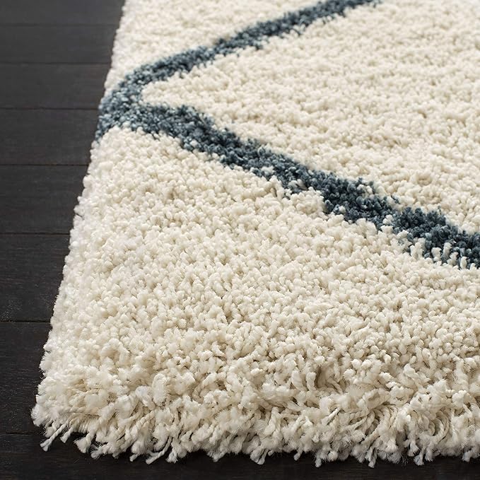 SAFAVIEH Hudson Shag Collection Area Rug - 5' Square, Ivory & Slate Blue, Modern Trellis Design, Non-Shedding & Easy Care, 2-inch Thick Ideal for High Traffic Areas in Living Room, Bedroom (SGH281T)