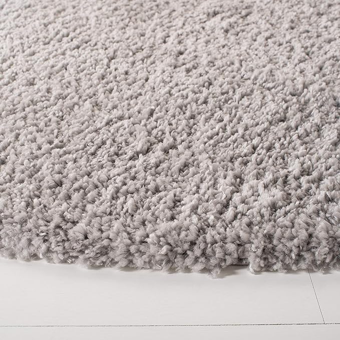 SAFAVIEH Fontana Shag Collection Area Rug - 4' Round, Grey, Solid Design, Non-Shedding & Easy Care, 2-inch Thick Ideal for High Traffic Areas in Living Room, Bedroom (FNT800F)