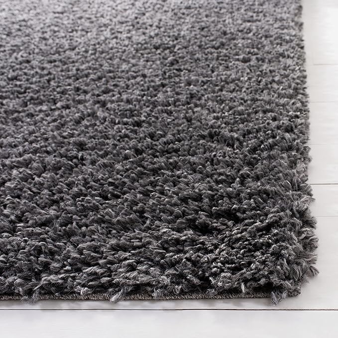 SAFAVIEH August Shag Collection Area Rug - 6'7" Square, Charcoal, Solid Design, Non-Shedding & Easy Care, 1.5-inch Thick Ideal for High Traffic Areas in Living Room, Bedroom (AUG200H)