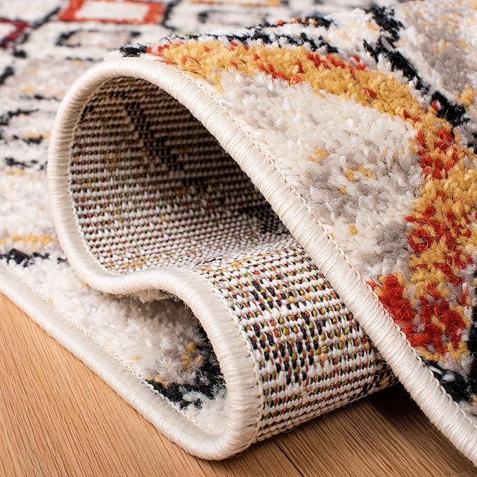 SAFAVIEH Amsterdam Collection Area Rug - 5'1" Round, Ivory & Multi, Moroccan Boho Design, Non-Shedding & Easy Care, Ideal for High Traffic Areas in Living Room, Bedroom (AMS108K)