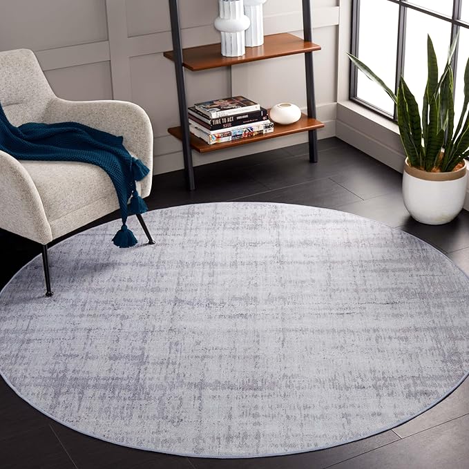 SAFAVIEH Washable Rug Tacoma Collection - 6' Round, Light Grey & Grey, Slip Resistant & Easy to Clean, Ideal for Living Room, Bedroom, Home Office, Dining Space (TAC857F)
